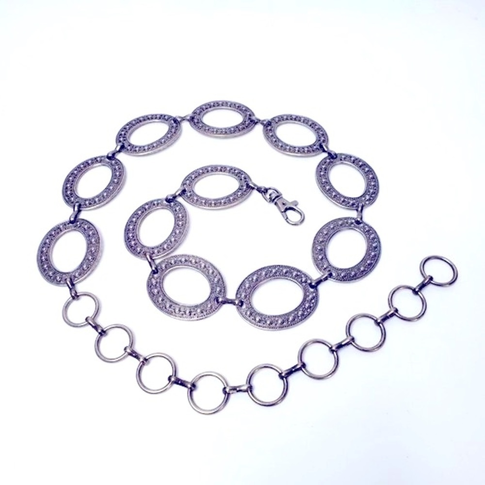 Embossed Metal Oval Chain Belt OS
